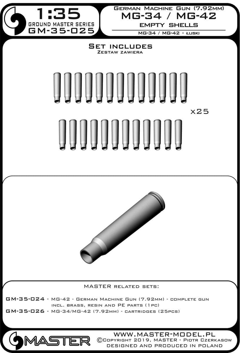 Master GM-35-025 MG-34/MG-42 (7.92mm) - łuski (25sztuk) 1/35 – imagen 3