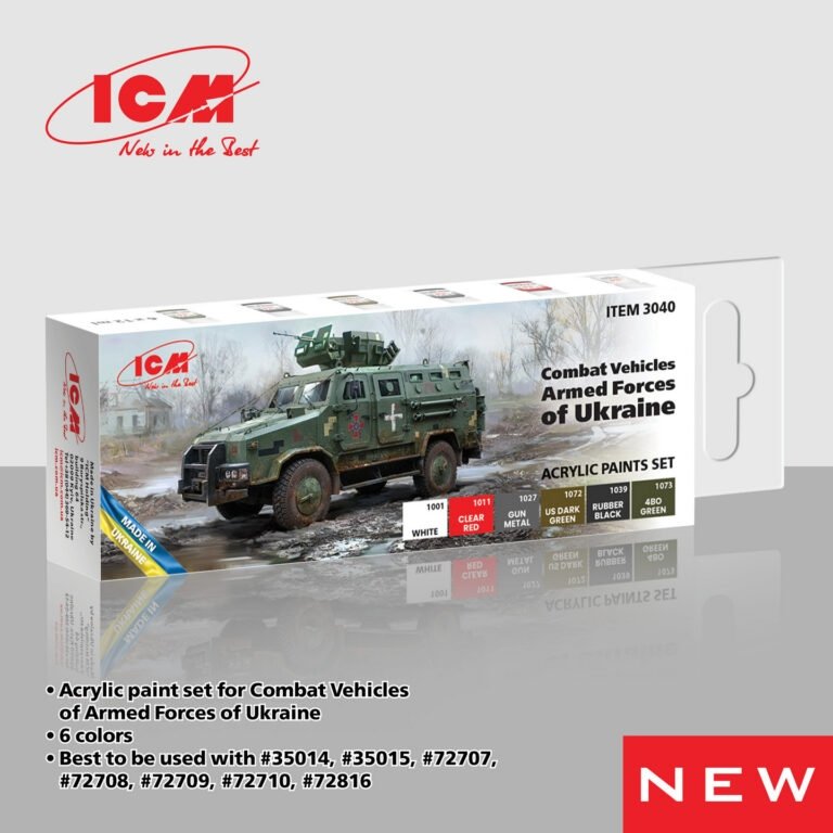 ICM 3040 Coffret de peintures acryliques pour véhicules de combat des forces armées ukrainiennes, 12 ml x 6