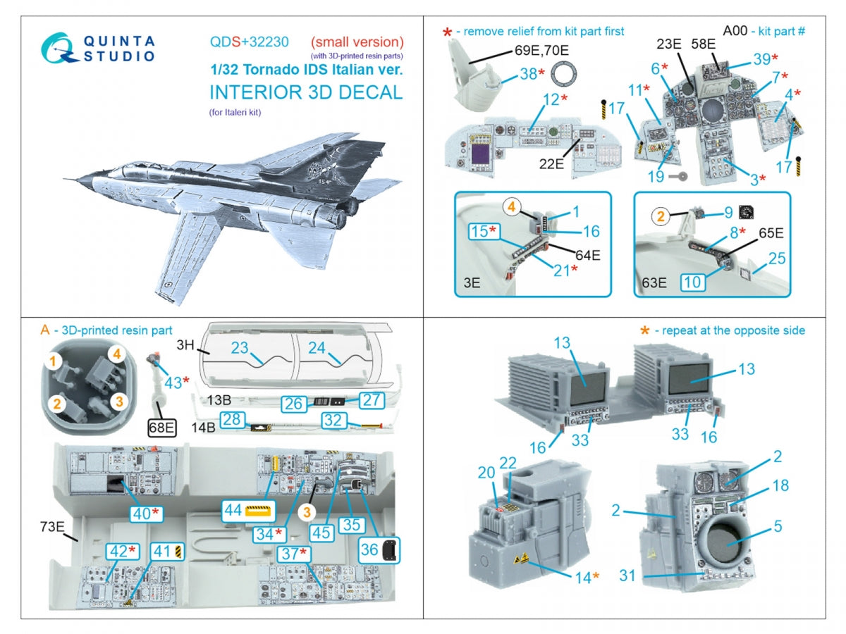 Quinta Studio QDS+32230 Tornado IDS Italian 3D-Printed &amp;amp; coloured Interior on decal paper (Italeri) (Small version) (with 3D-printed resin parts) 1/32 – zdjęcie 3