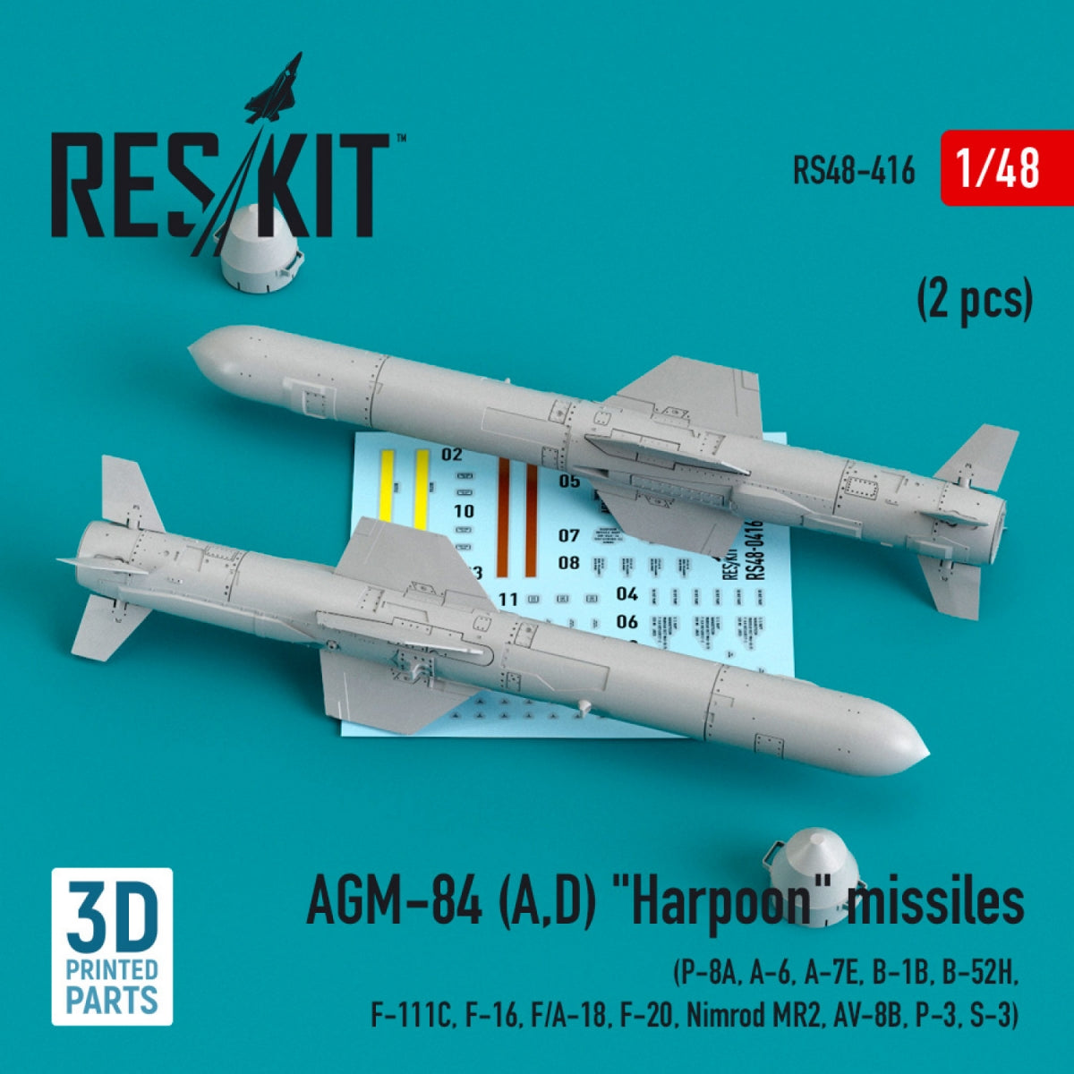 RESKIT RS48-0416 AGM-84 (A,D) MISSILES « HARPOON » (2 PIÈCES) (IMPRIMÉ EN 3D) 1/48