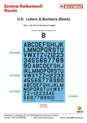 Techmod 48819 Lettres et chiffres américains noirs (1/48)