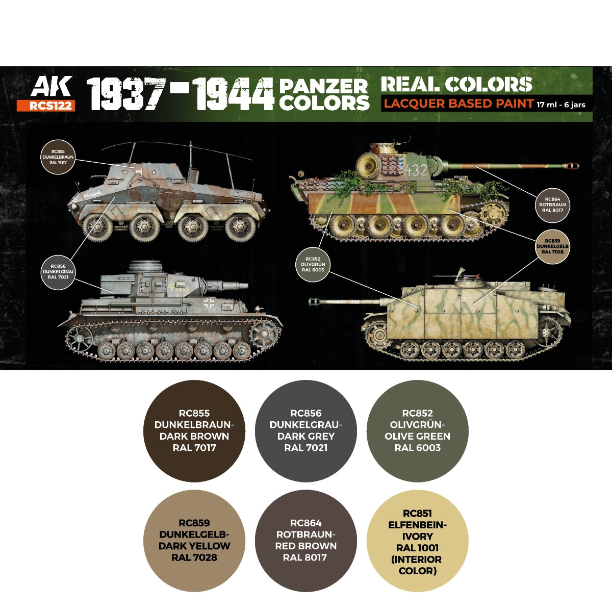 AK Interactive RCS122 1937-1944 Panzer Colors 6x17ml – image 2
