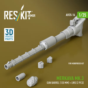 RESKIT AV35-0016 Merkava Mk.3 gun barrel (120 mm) + LWS (2 pcs) for HobbyBoss Kit (3D Printed) 1/35