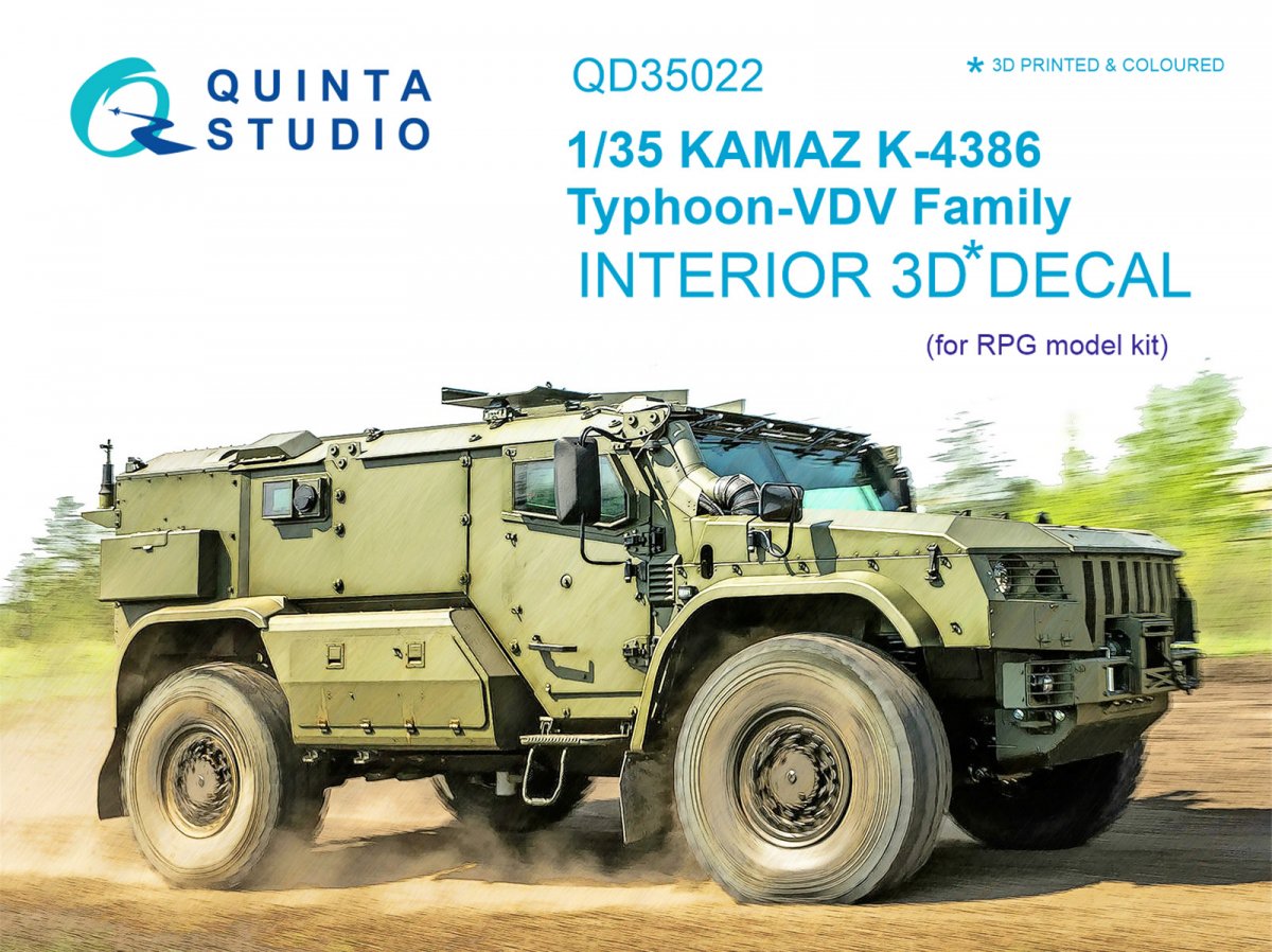 Intérieur imprimé en 3D et coloré sur papier décalcomanie pour maquette RPG (référence QD35022 du KAMAZ K-4386 Typhoon VDV) à l'échelle 1/35