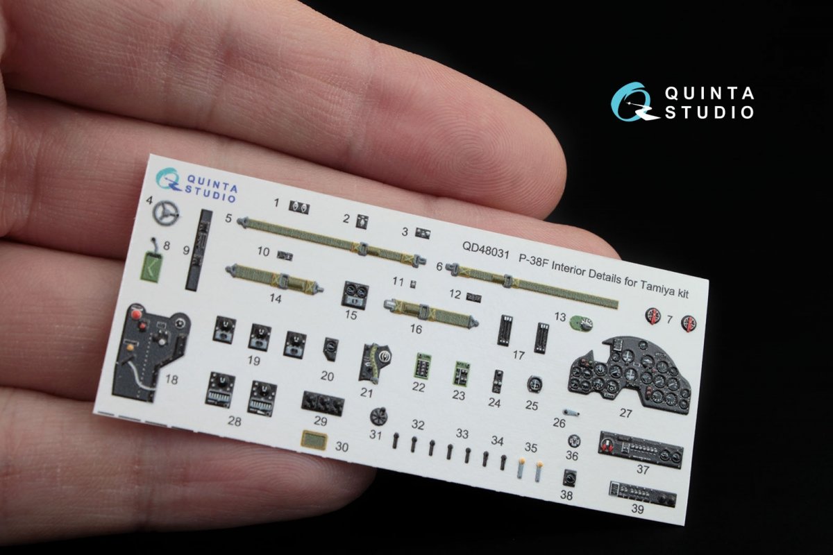 Quinta Studio QD48031 P-38F 3D-Printed &amp;amp; coloured Interior on decal paper (for Tamiya kit) 1/48 – immagine 2