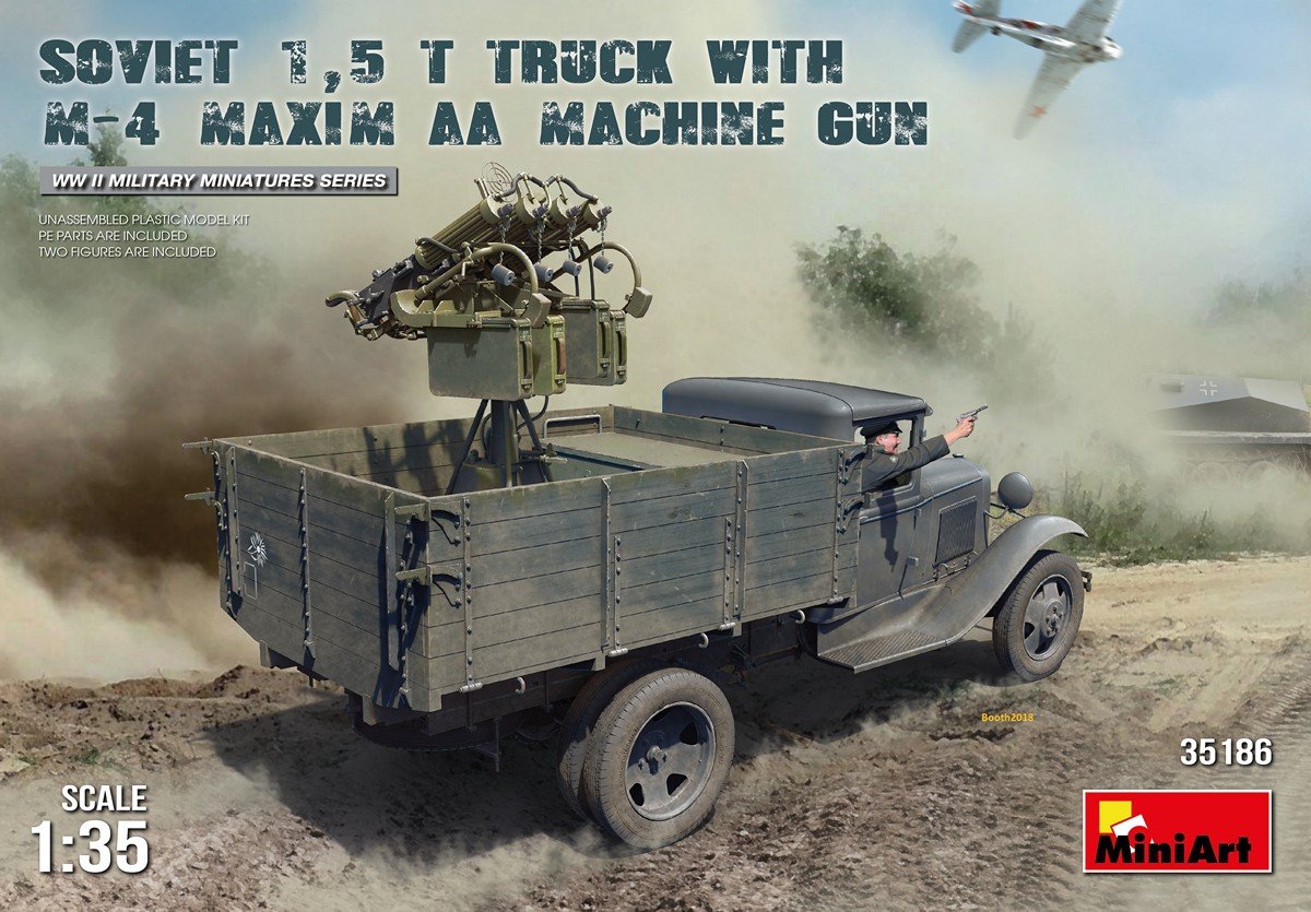 MiniArt 35186 Camion soviétique de 1,5 t avec mitrailleuse antiaérienne M-4 Maxim (1/35)