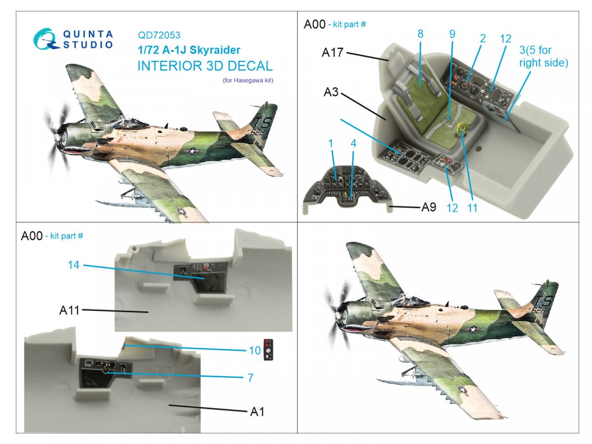 Quinta Studio QD72053 A-1J 3D-Printed &amp;amp; coloured Interior on decal paper (Hasegawa) 1/72 – immagine 2