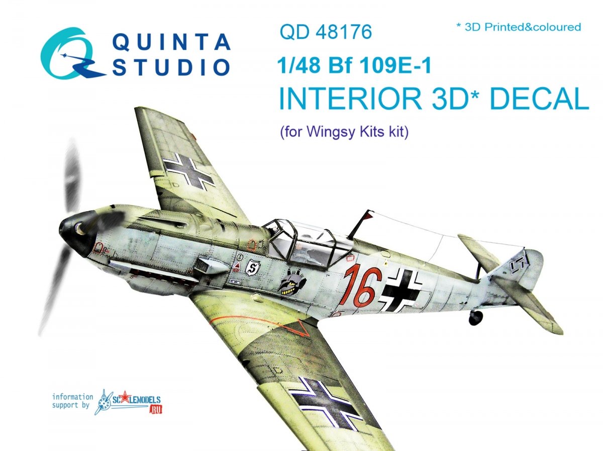 Intérieur imprimé en 3D et coloré sur papier décalcomanie Quinta Studio QD48176 Bf 109E-1 (pour maquettes Wingsy) 1/48