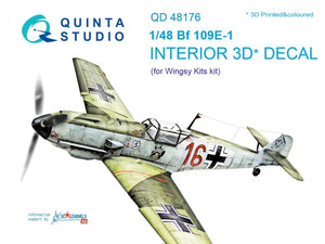 Quinta Studio QD48176 Bf 109E-1 3D-Printed &amp;amp; coloured Interior on decal paper (for Wingsy kits kit) 1/48