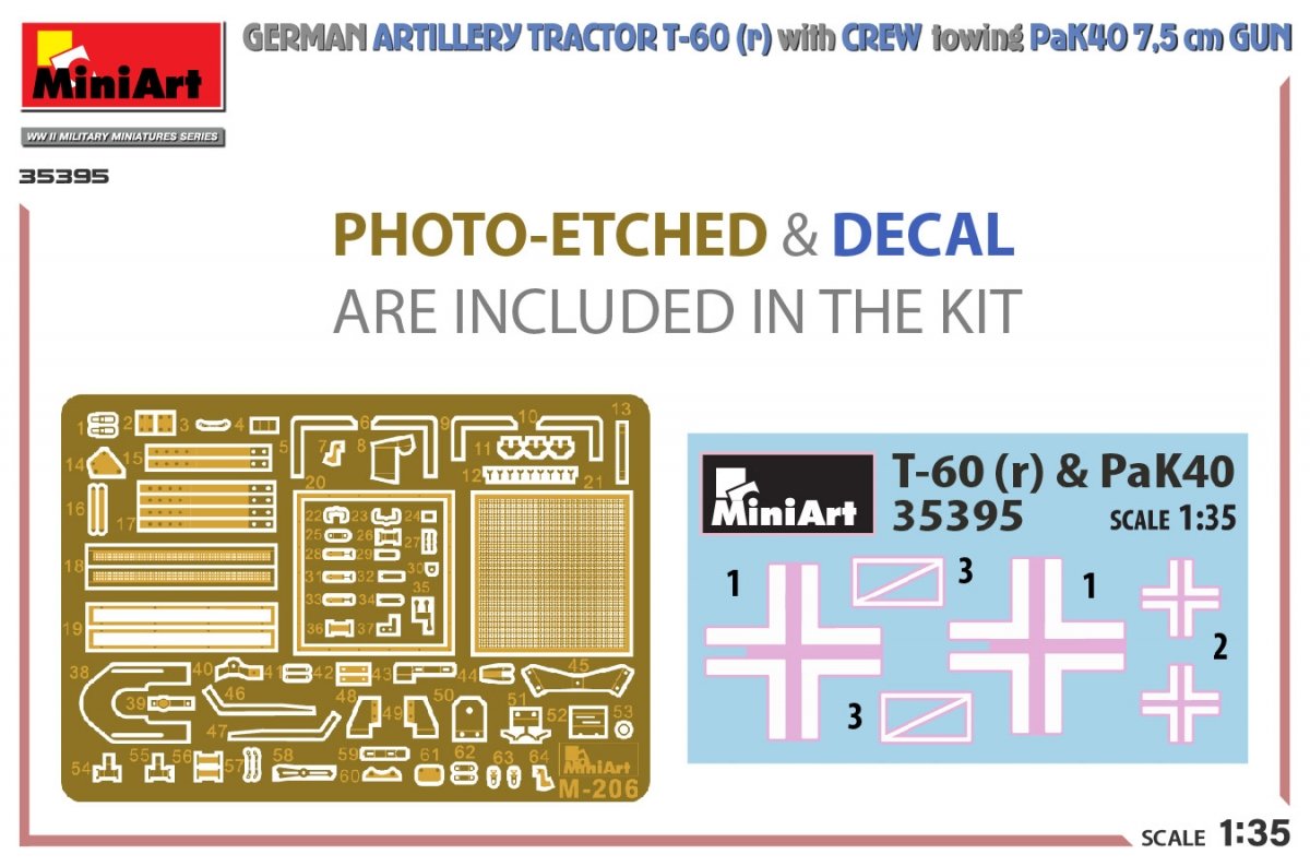 MiniArt 35395 Tracteur d&amp;#39;artillerie allemand T-60(r) et son équipage remorquant un canon PaK40 1/35 – image 2