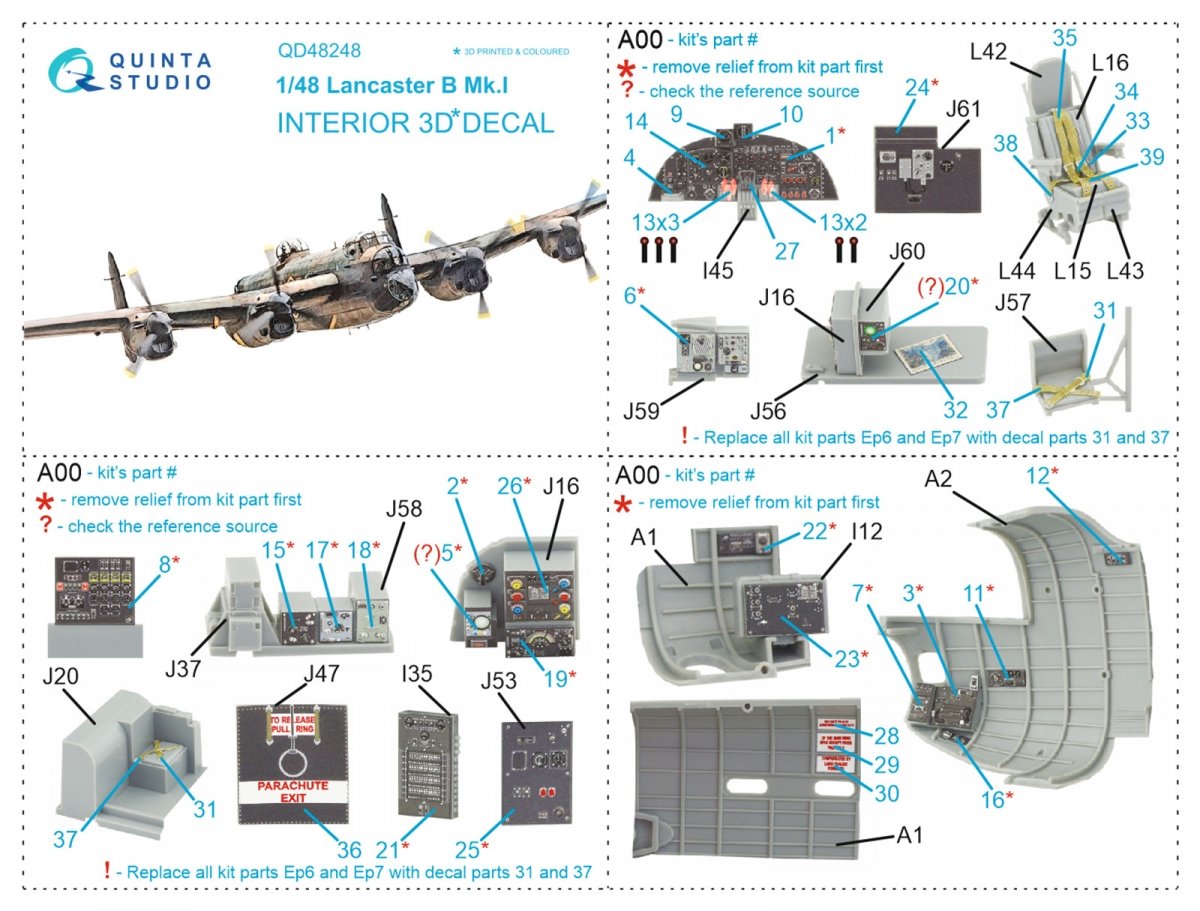 Quinta Studio QD48248 Lancaster B Mk.I 3D-Printed &amp;amp; coloured Interior on decal paper (HK Models) 1/48 – imagen 15