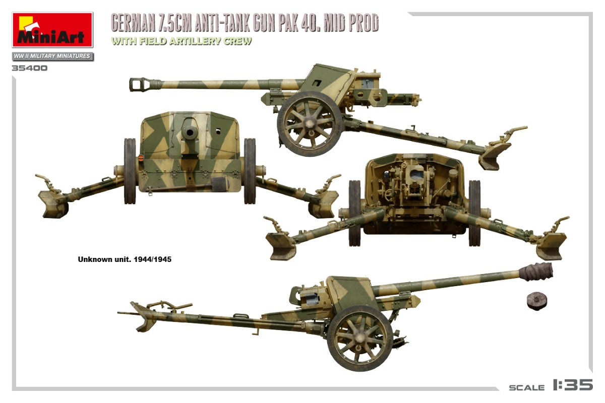 MiniArt 35400 GERMAN 7.5CM ANTI-TANK GUN PAK 40. MID PROD. WITH FIELD ARTILLERY CREW 1/35 – Bild 7