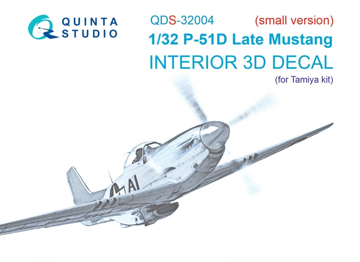 Quinta Studio QDS-32004 P-51D (Late) 3D-Printed coloured Interior on decal paper (Tamiya) (small version) 1/32