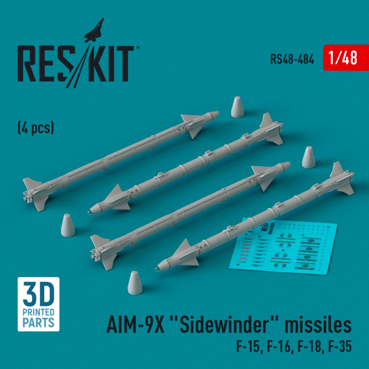 RESKIT RS48-0484 AIM-9X "Sidewinder" missiles (4 pcs) (3D Printed) 1/48