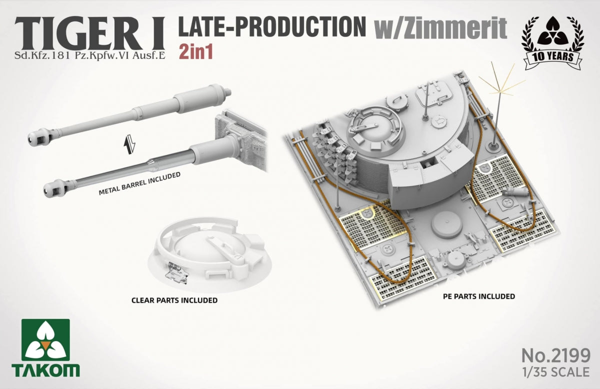 Takom 2199 Tiger I Late Production w/zimmerit Sd.Kfz. 181 Pz.Kpfw. VI Ausf. E (Late/Late Command) 1/35 – imagen 7