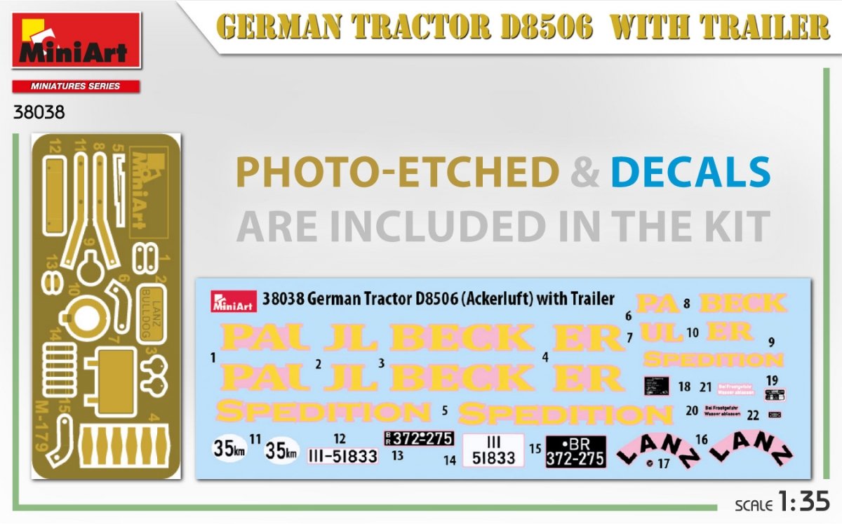 MiniArt 38038 German Tractor D8506 with trailer 1/35 – imagen 3