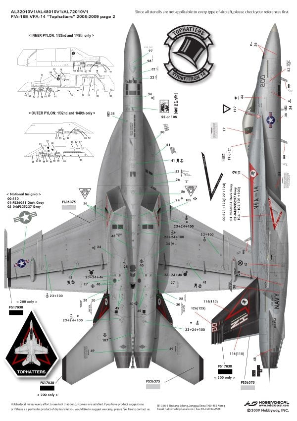 HobbyDecal AL48010V1 F/A-18E Tophatters 2008-2009 1/48 – zdjęcie 4
