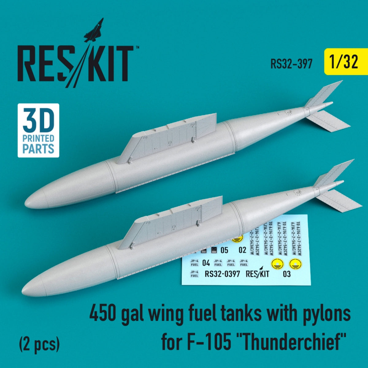 RESKIT RS32-0397 450 GAL WING FUEL TANKS WITH PYLONS FOR F-105 &amp;quot;THUNDERCHIEF&amp;quot; (2 PCS) 1/32