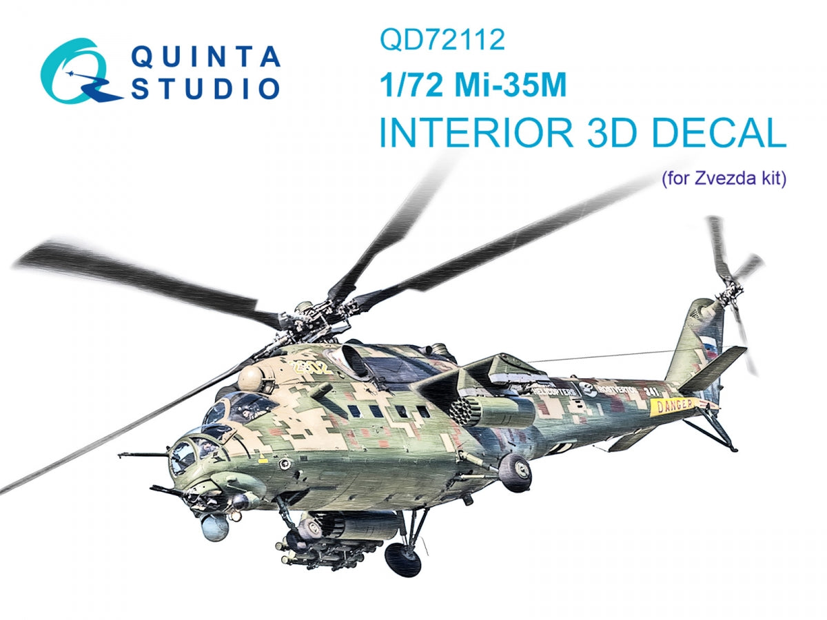 Intérieur coloré imprimé en 3D sur papier décalcomanie Quinta Studio QD72112 Mi-35M (Zvezda) 1/72
