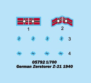 Trumpeter 05792 German Zerstorer Z-21 1940 1/700 – Bild 3