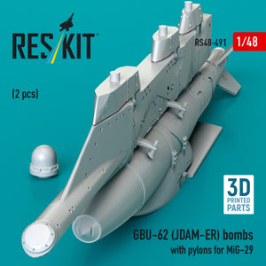 RESKIT RS48-0491 GBU-62 (JDAM-ER) bombs with pylons for MiG-29 &amp;quot;Fulcrum&amp;quot; (2 pcs) (3D Printed) 1/48 – immagine 2
