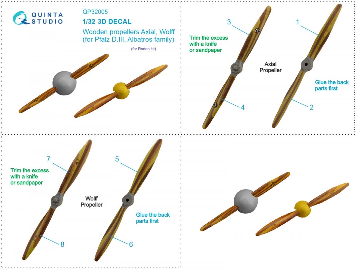 Quinta Studio QP32005 Wooden propellers Axial Wolff (Roden) 1/32 – imagen 8
