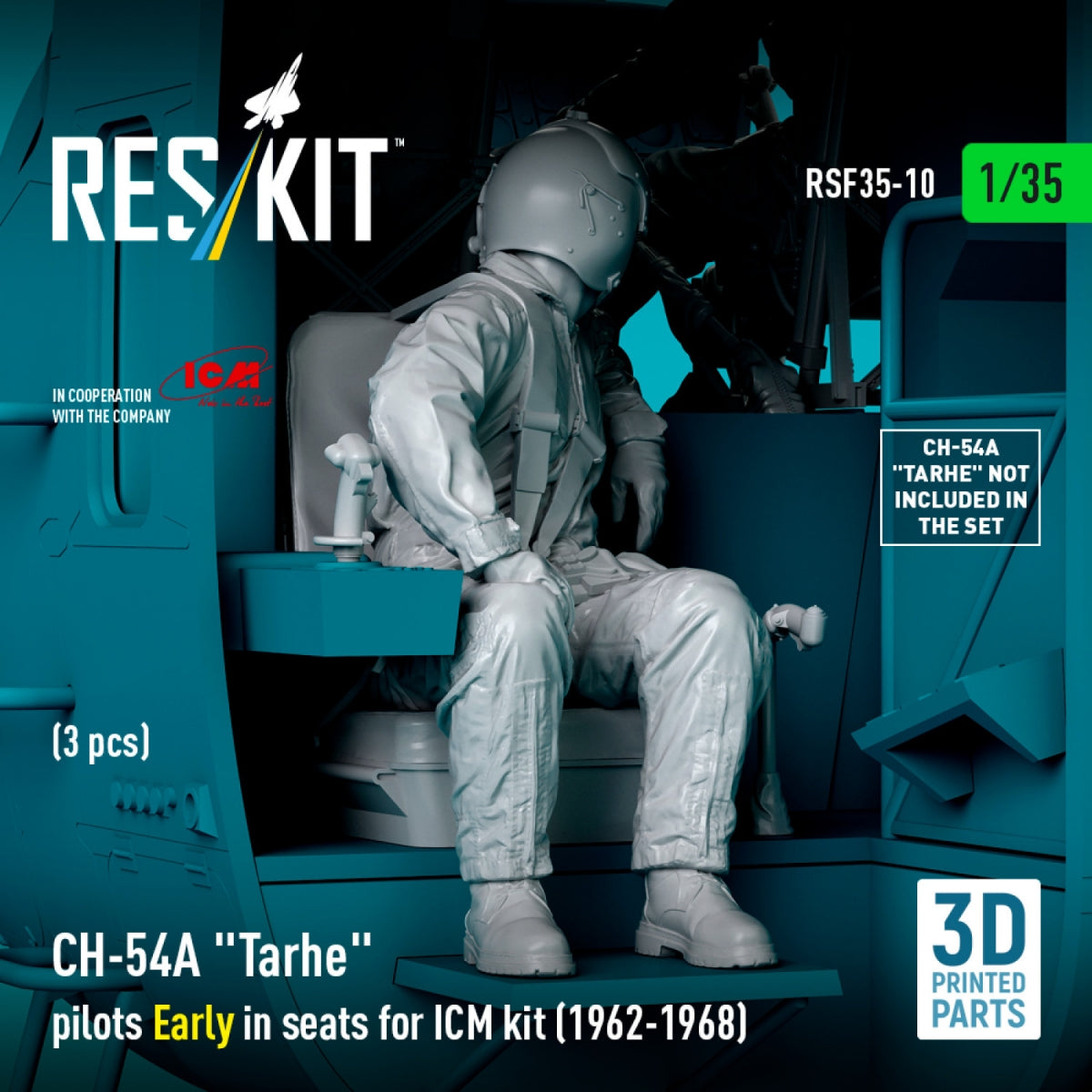 RESKIT RSF35-0010 CH-54A &amp;quot;Tarhe&amp;quot; pilots Early in seats for ICM kit (1962-1968) (3 pcs) (3D Printed) 1/35 – image 4