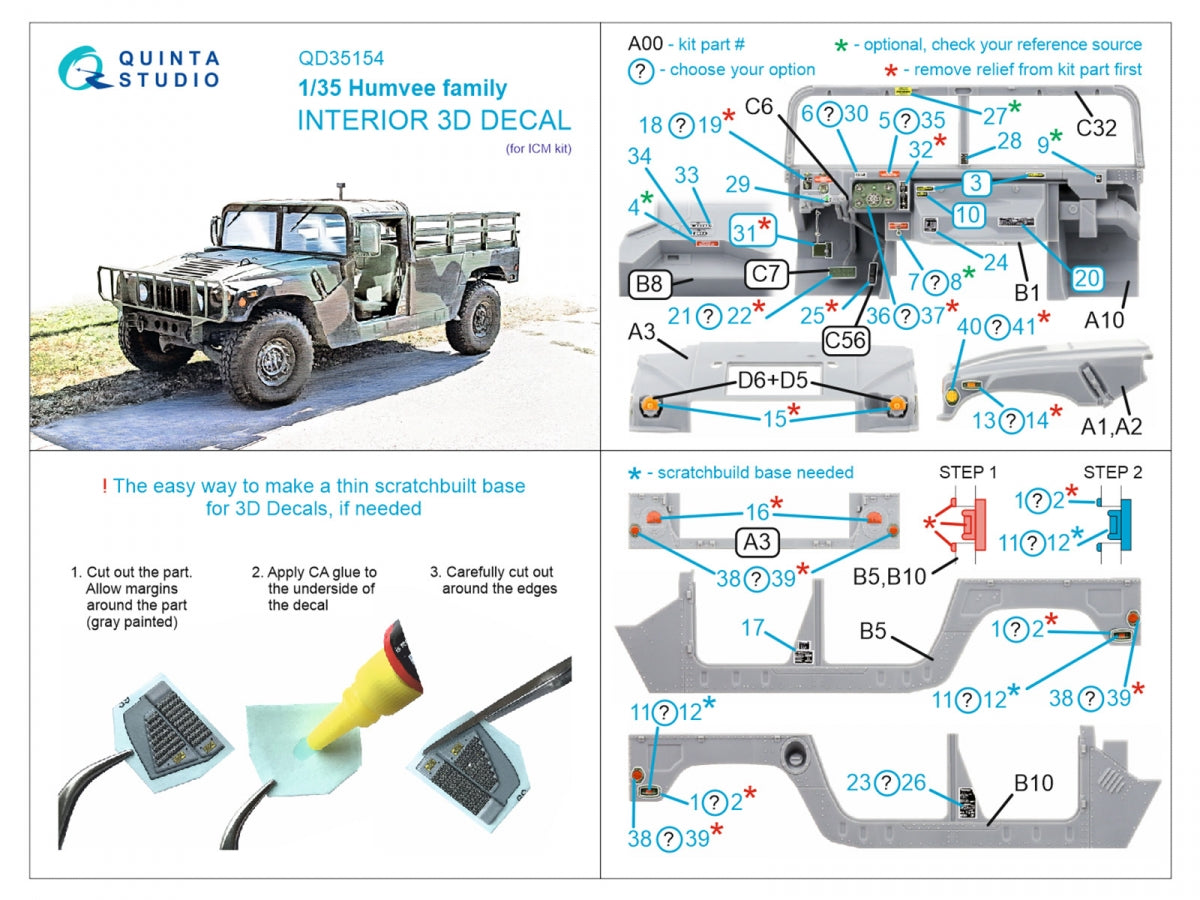 Quinta Studio QD35154 Humvee family 3D-Printed &amp;amp; coloured Interior on decal paper (ICM) 1/35 – imagen 2