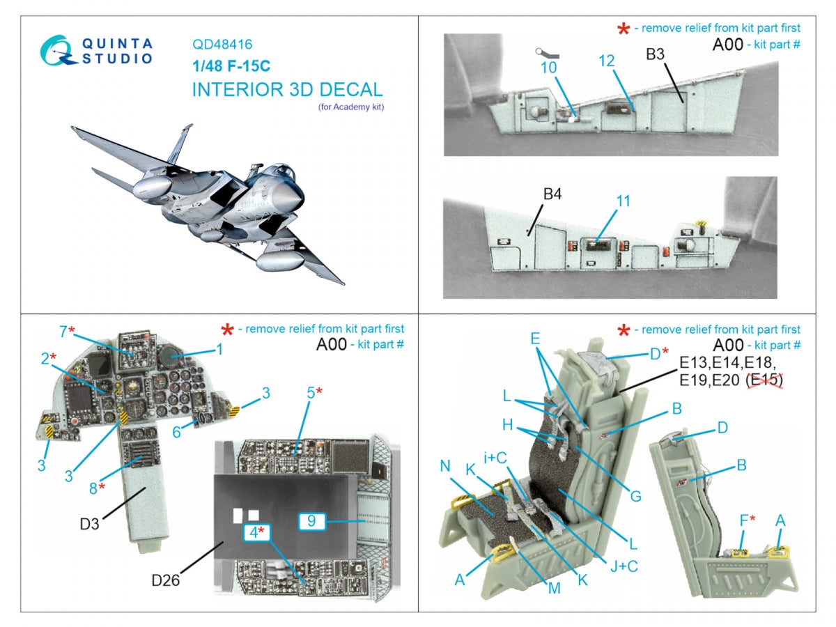 Quinta Studio QD48416 F-15C 3D-Printed colored Interior on decal paper (Academy) 1/48 – image 2