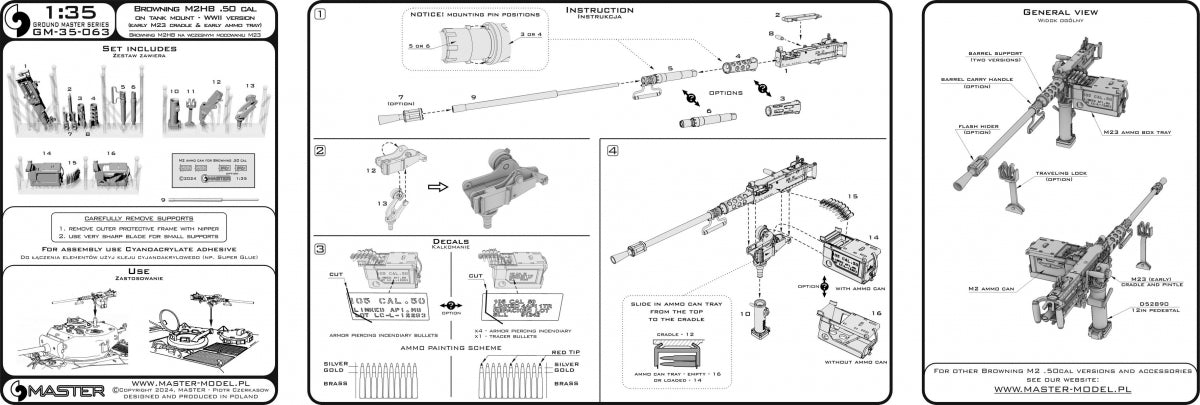 Maquette Master GM-35-063 Browning M2HB calibre .50 (12,7 mm) - mitrailleuse montée sur char - Seconde Guerre mondiale (berceau M23 ancien avec râtelier à munitions ancien) 1/35 – image 22