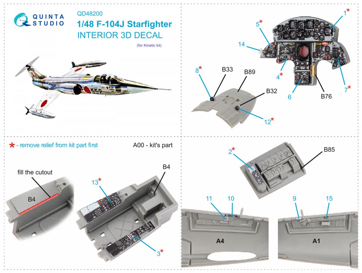 Quinta Studio QD48200 F-104J 3D-Printed &amp;amp; coloured Interior on decal paper (for Kinetic ) 1/48 – imagen 2