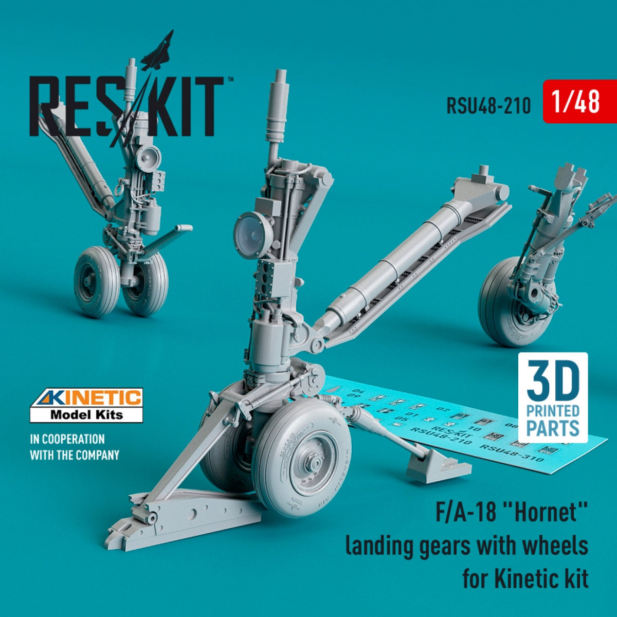RESKIT RSU48-0210 F/A-18 "HORNET" LANDING GEARS WITH WHEELS FOR KINETIC KIT (RESIN & 3D PRINTED) 1/48