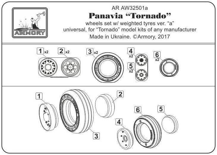 Armory Models AW32501a Panavia Tornado wheels, w/ tyres type “a” (DL) 1/32 – imagen 6