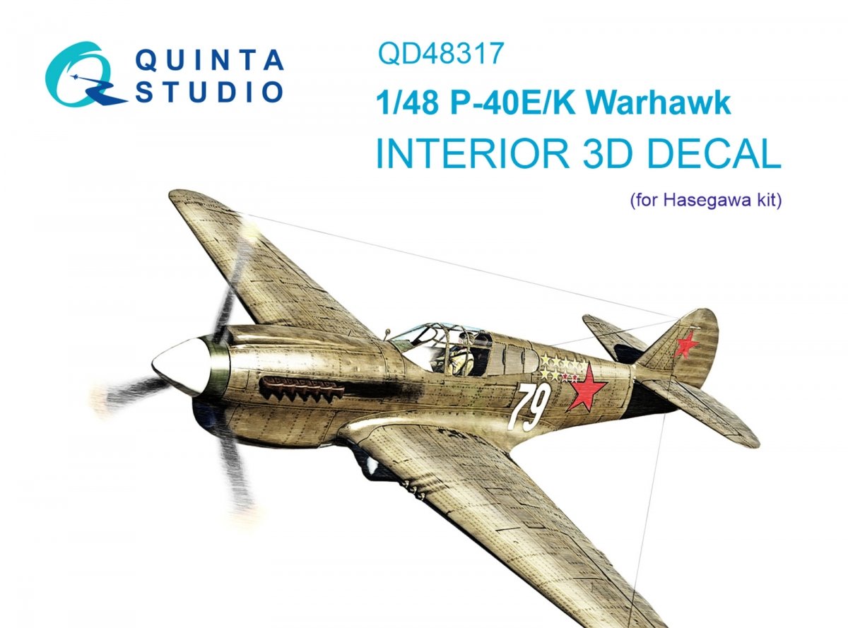 Intérieur imprimé en 3D et coloré sur papier décalcomanie Quinta Studio QD48317 P-40E/K (Hasegawa) 1/48