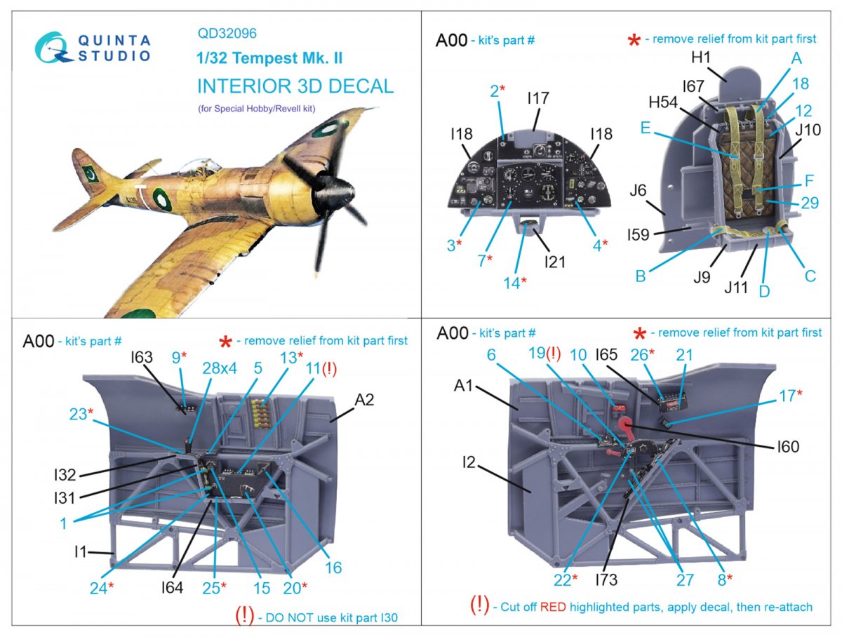 Quinta Studio QD32096 Tempest Mk.II 3D-Printed &amp;amp; coloured Interior on decal paper (Special Hobby/Revell) 1/32 – imagen 12