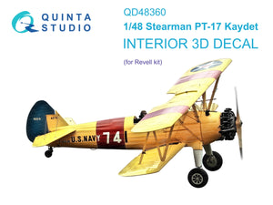 Quinta Studio QD48360 Stearman Pt-17 Kaydet 3D-Printed &amp;amp; coloured Interior on decal paper (Revell) 1/48