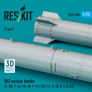 RESKIT RS72-0590 B83 nuclear bombs (2 pcs) (F-15E, F-16, F/A-18, F-111, FB-111, B-1B, B-2, B-52) (3D Printed) 1/72