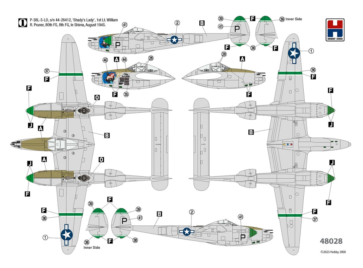 Hobby 2000 48028 P-38L Lightning 80th Fighter Squadron (ACADEMY+ CARTOGRAF + MASKI) 1/48 – immagine 3