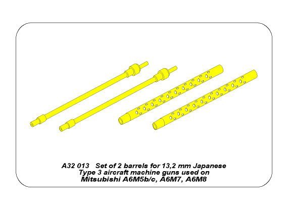 Aber A32013 Set of 2 barrels for 13,2 mm Japanese Type 3 aircraft machine guns used on Mitsubishi A6M5b/c, A6M7, A6M8 1/32 – immagine 6