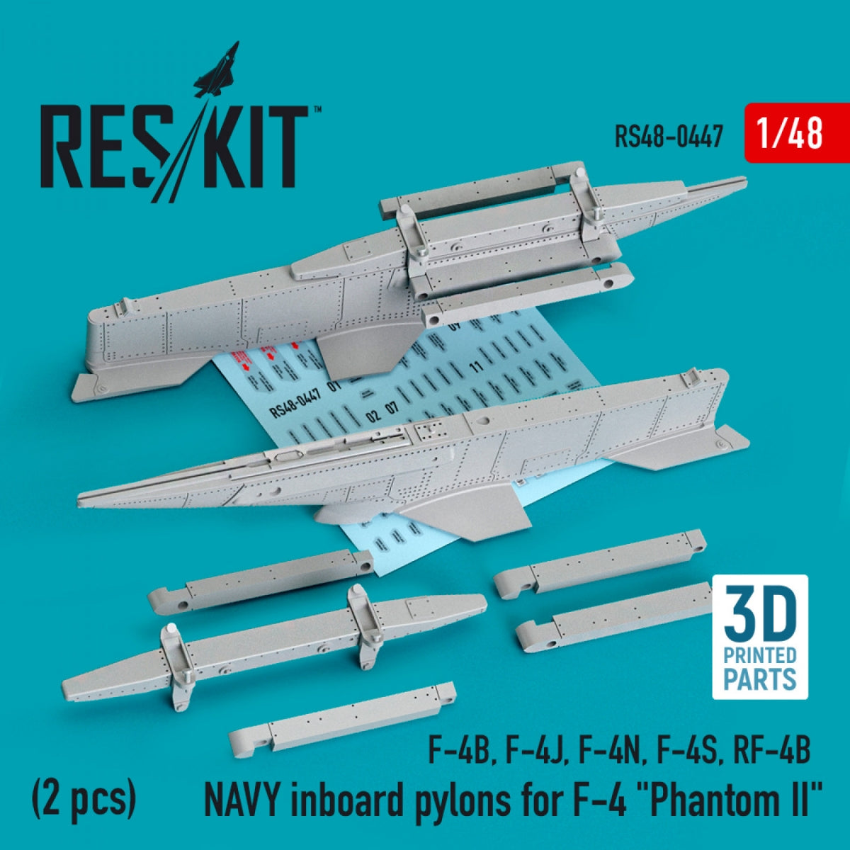 RESKIT RS48-0447 NAVY INBOARD PYLONS FOR F-4 "PHANTOM II" (2 PCS) (3D PRINTED) 1/48