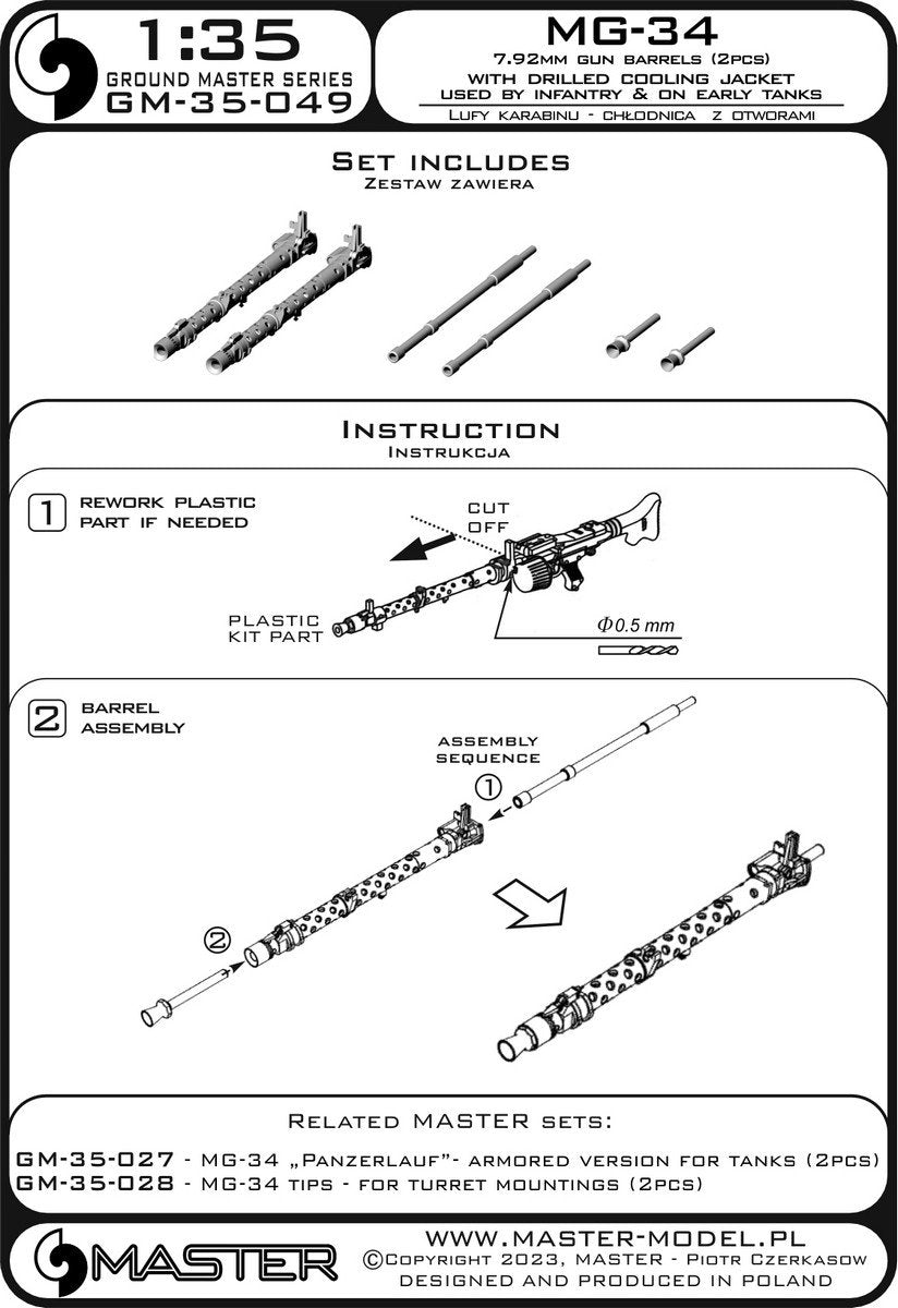 Master GM-35-049 MG-34 (7.92mm) - German machine gun barrels - version with drilled cooling jacket - used by infantry and on early tanks (2pcs) 1/35 – imagen 4