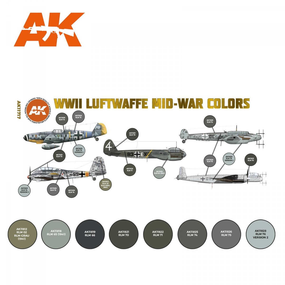 AK Interactive AK11717 Couleurs de la Luftwaffe de la Seconde Guerre mondiale (milieu de guerre) 8 x 17 ml – image 2