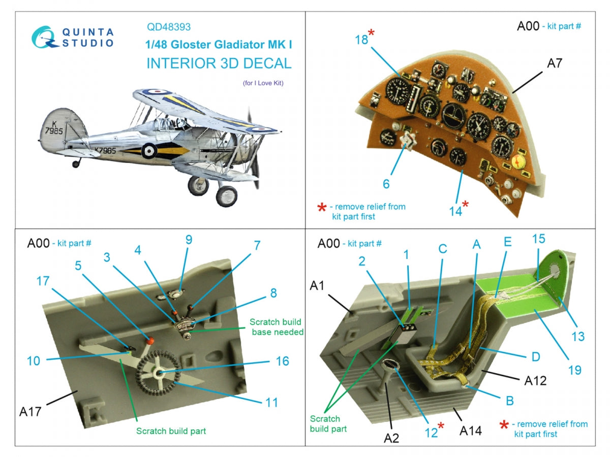 Quinta Studio QD48393 Gloster Gladiator MKI 3D-Printed &amp;amp; coloured Interior on decal paper (I Love Kit) 1/48 – zdjęcie 2