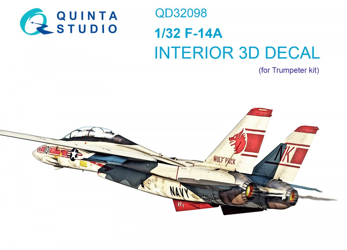 Quinta Studio QD32098 F-14A 3D-Printed &amp;amp; coloured Interior on decal paper ( Trumpeter ) 1/32