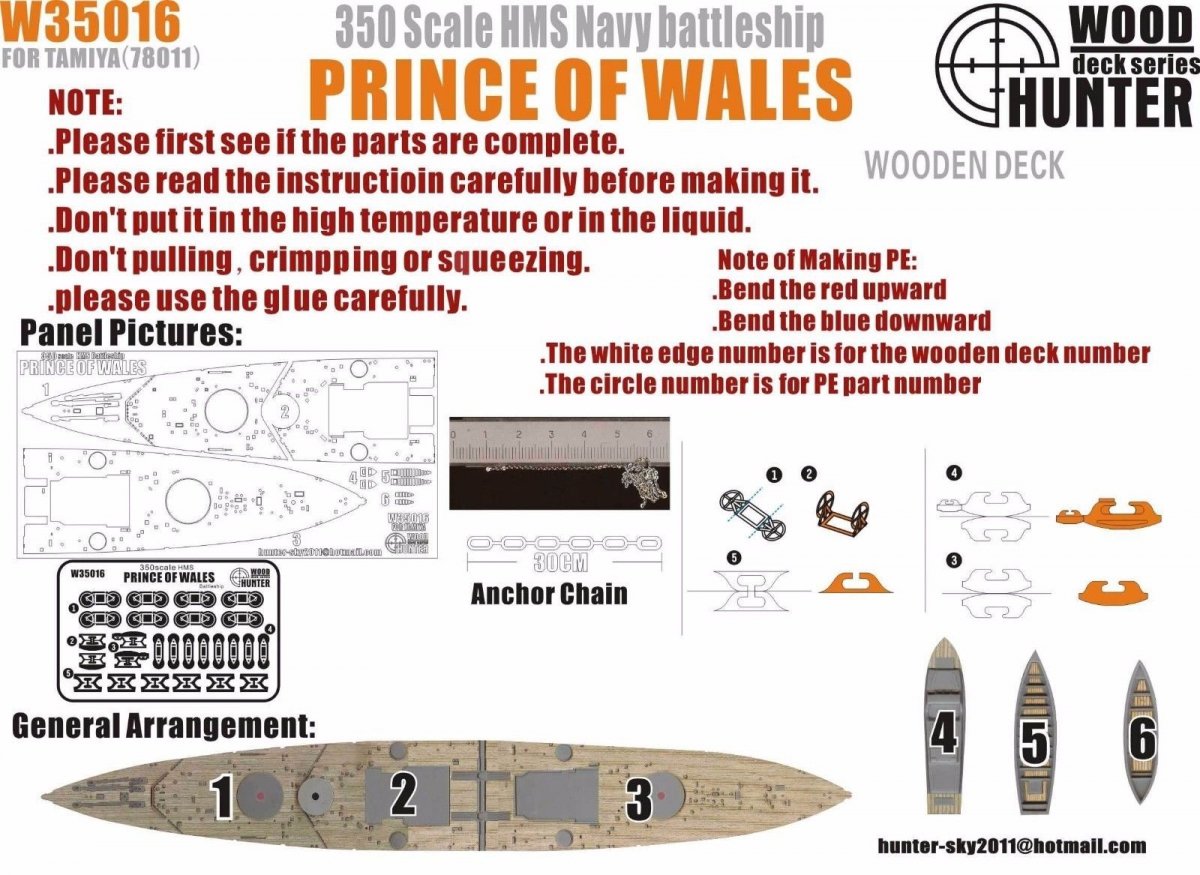Wood Hunter W35016 Pont en bois du HMS Prince of Wales pour Tamiya 1/350