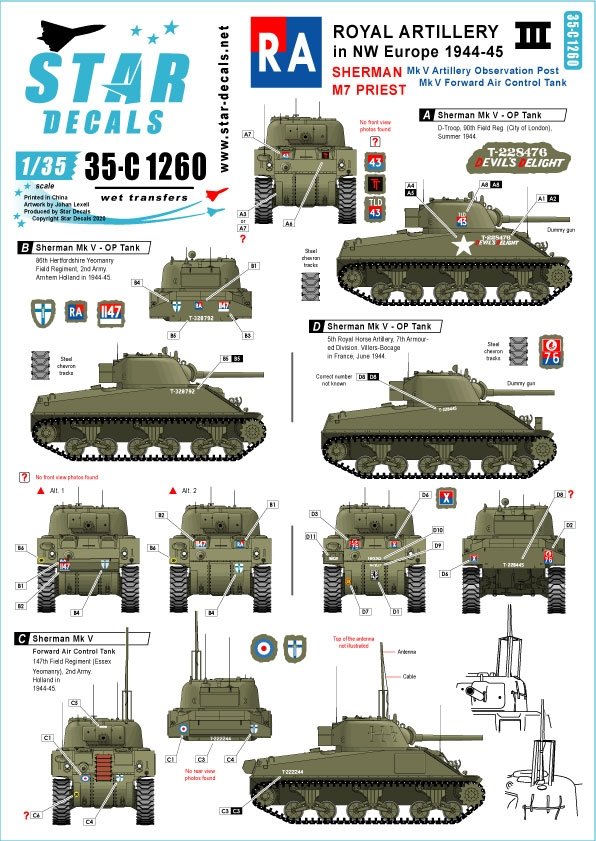 Star Decals 35-C1260 Artillerie royale n° 3 1/35