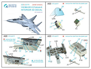 Quinta Studio QDS-32175 MiG-29 9-12 Fulcrum A 3D-Printed &amp;amp; coloured Interior on decal paper (Trumpeter) (Small version) 1/32 – immagine 2
