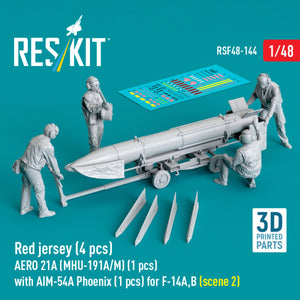 RESKIT RSF48-0144 Red jersey (4 pcs) AERO 21A (MHU-191A/M) (1 pcs) with AIM-54A Phoenix (1 pcs) for F-14A,B (scene 2) (3D Printed) 1/48