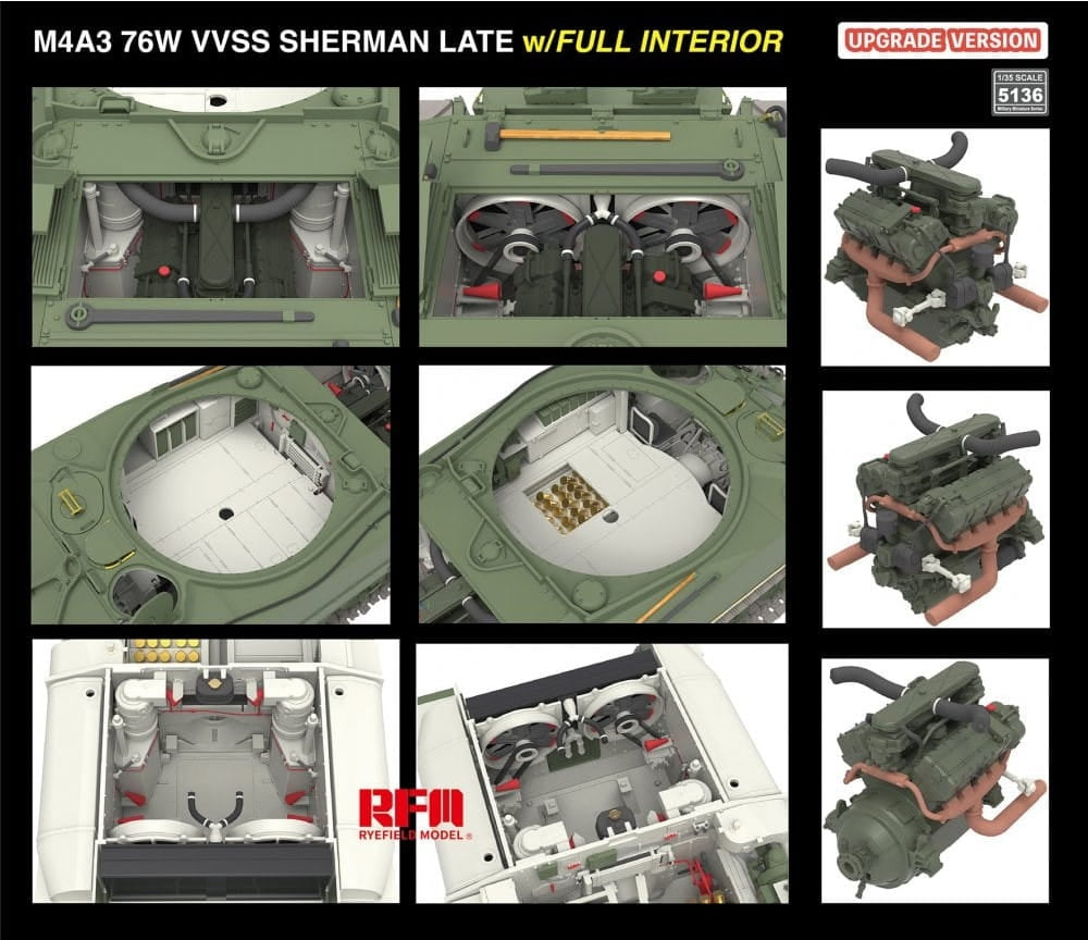 Rye Field Model 5136 M4A3 76W VVSS Sherman Late Upgrade Version Full Interior 1/35 – imagen 8