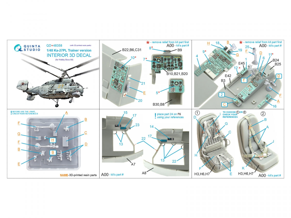 Quinta Studio QD+48358 Ka-27PL Version d&amp;#39;entraînement, intérieur coloré imprimé en 3D sur papier décalcomanie (Hobby Boss) (avec pièces en résine imprimées en 3D) 1/48 – image 14